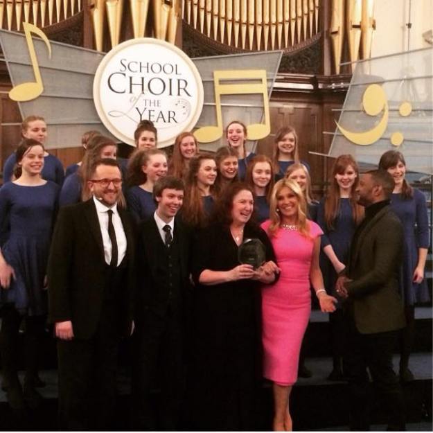 Winning Cantabile with the Judges of BBC Songs of Praise School Choir of the Year 2015
